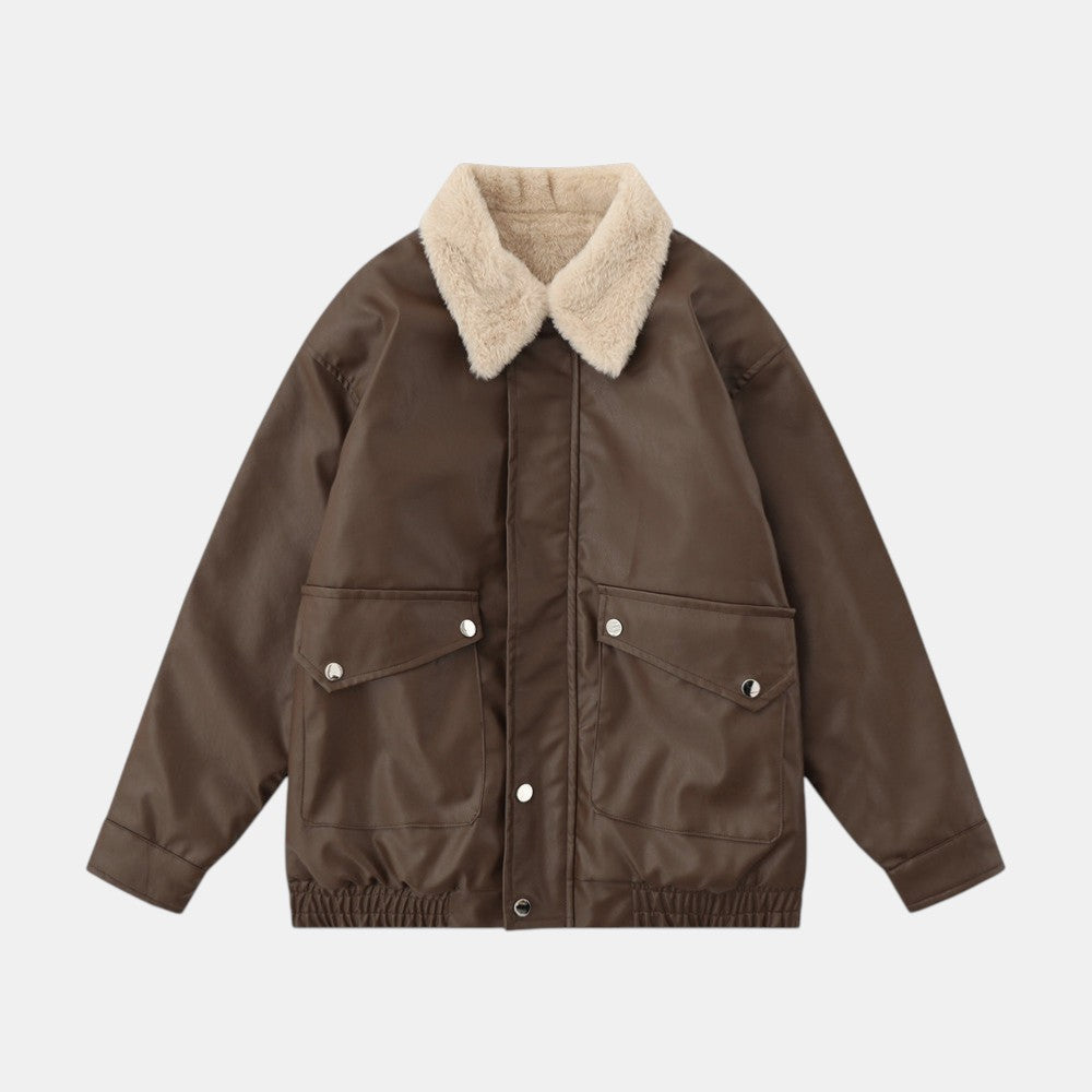 Men’s Moto PU Leather Jacket with Shearling Collar