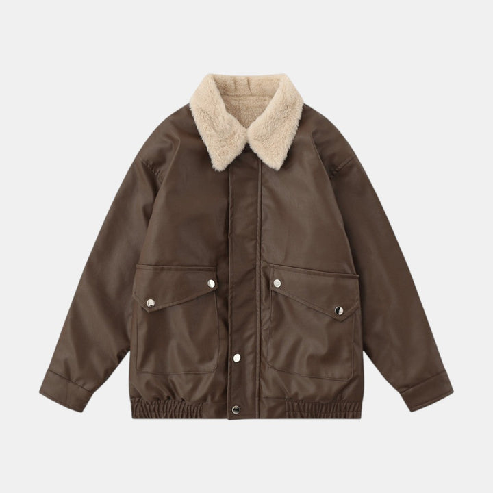 Men’s Moto PU Leather Jacket with Shearling Collar