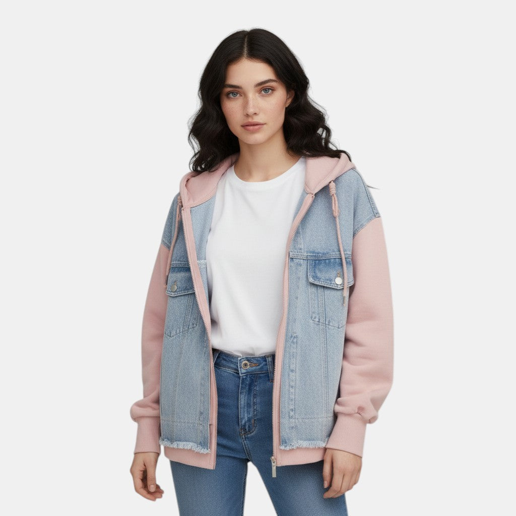 Women’s Denim Panel Hoodie Jacket