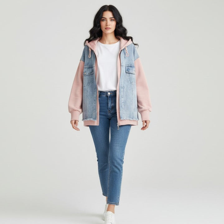 Women’s Denim Panel Hoodie Jacket