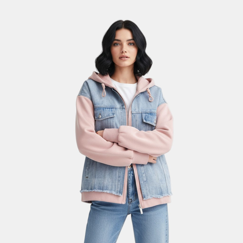 Women’s Denim Panel Hoodie Jacket