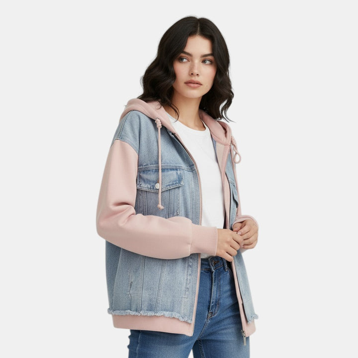 Women’s Denim Panel Hoodie Jacket