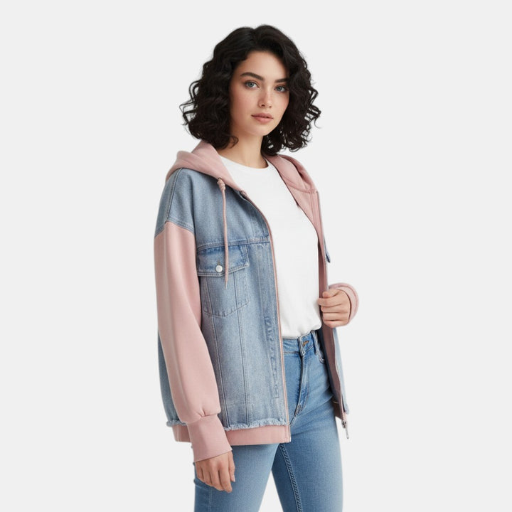 Women’s Denim Panel Hoodie Jacket