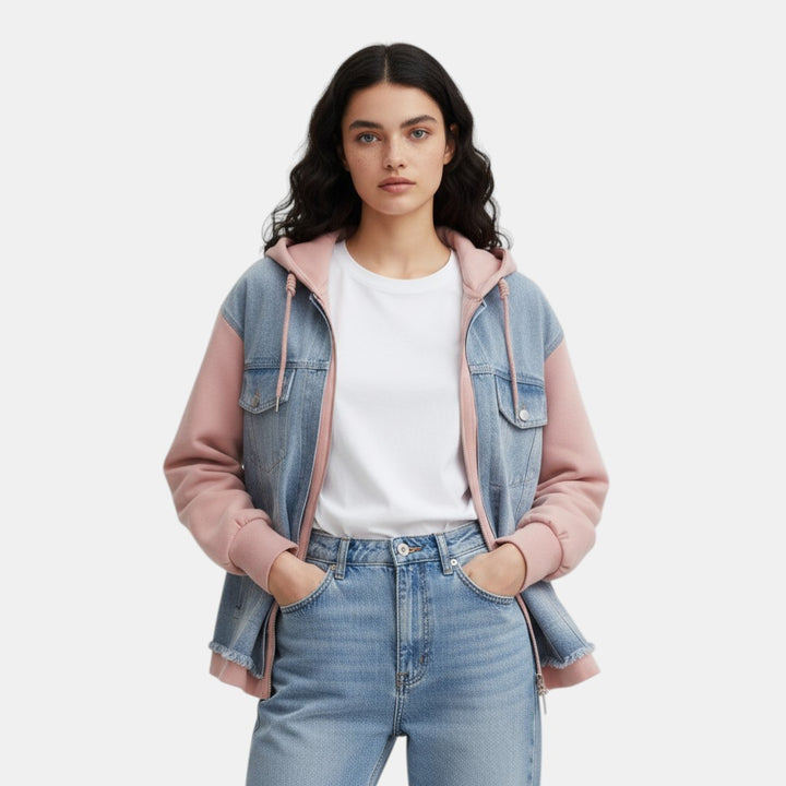 Women’s Denim Panel Hoodie Jacket