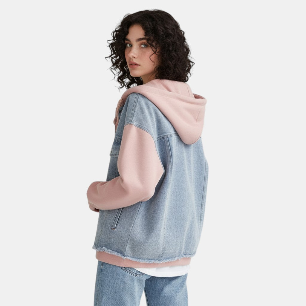 Women’s Denim Panel Hoodie Jacket