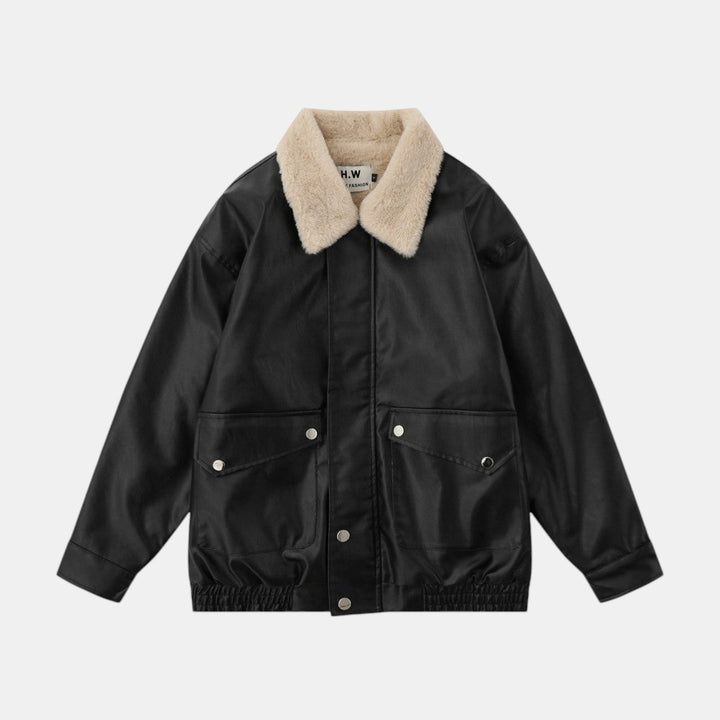 Men’s Moto PU Leather Jacket with Shearling Collar