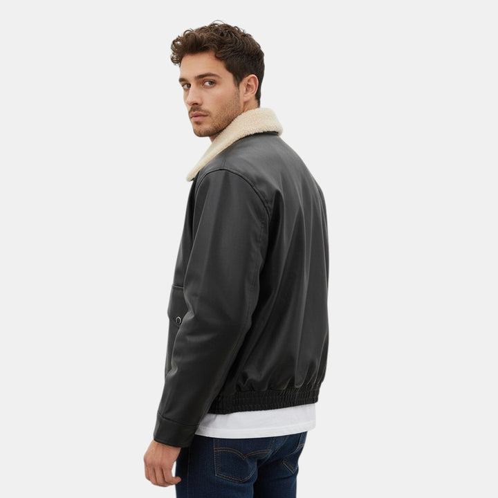 Men’s Moto PU Leather Jacket with Shearling Collar