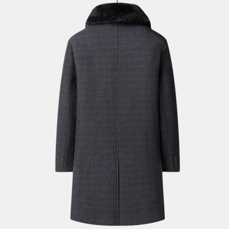 Men’s Long Overcoat with Faux Fur Collar