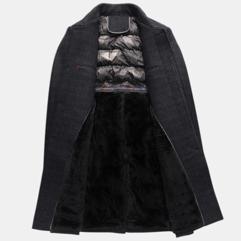 Men’s Long Overcoat with Faux Fur Collar