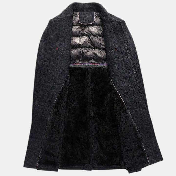 Men’s Long Overcoat with Faux Fur Collar