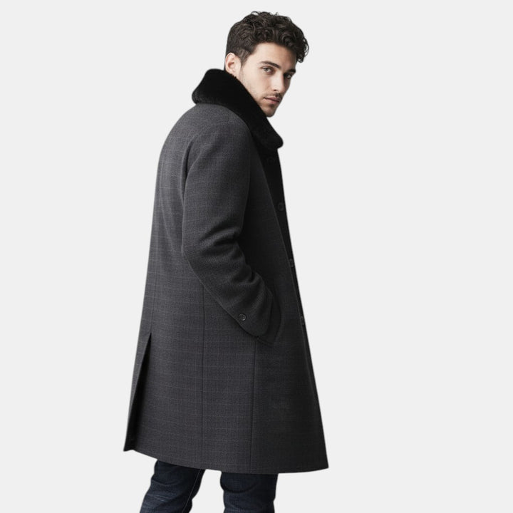 Men’s Long Overcoat with Faux Fur Collar