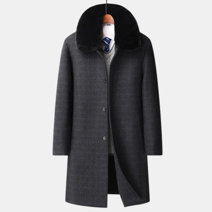 Men’s Long Overcoat with Faux Fur Collar