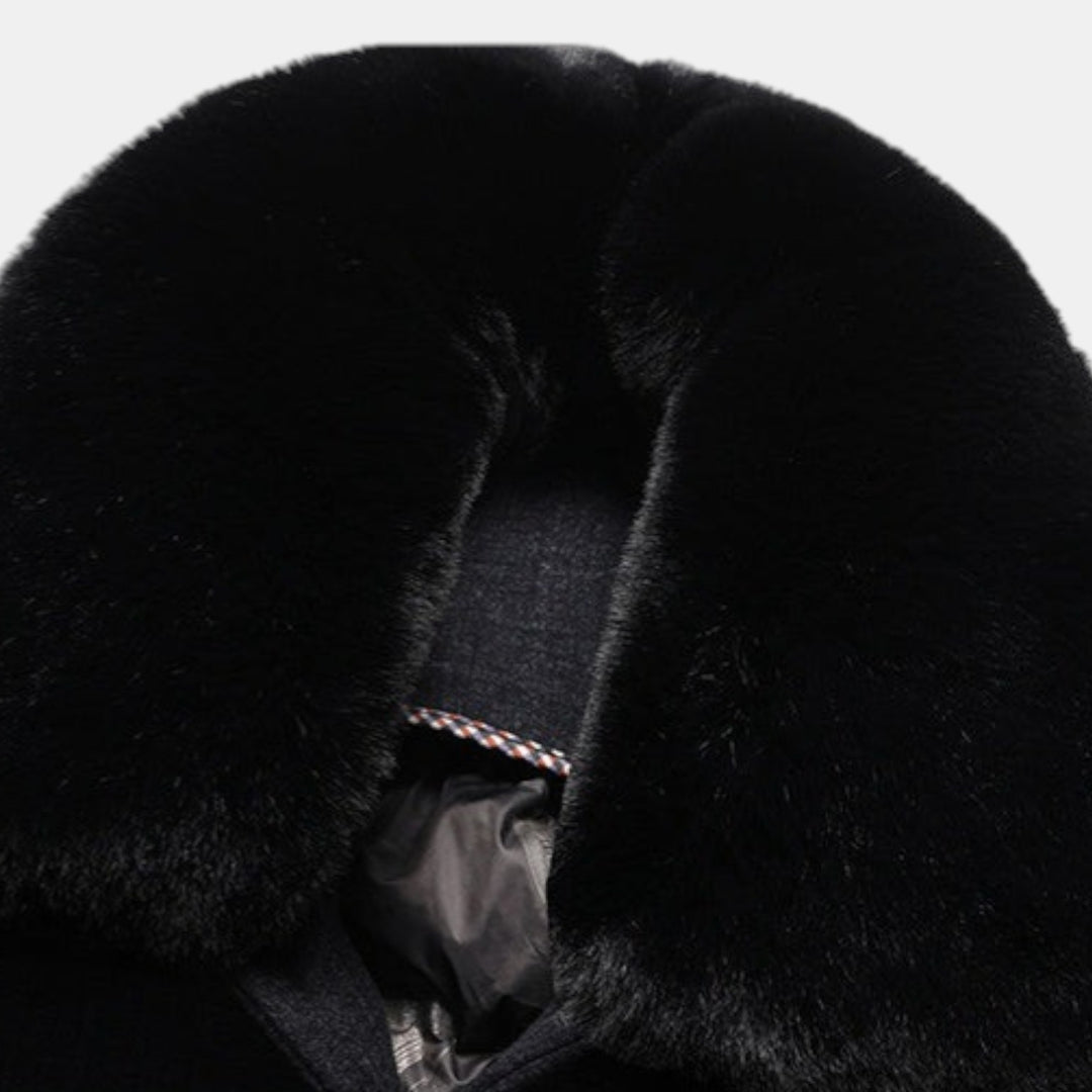Men’s Long Overcoat with Faux Fur Collar
