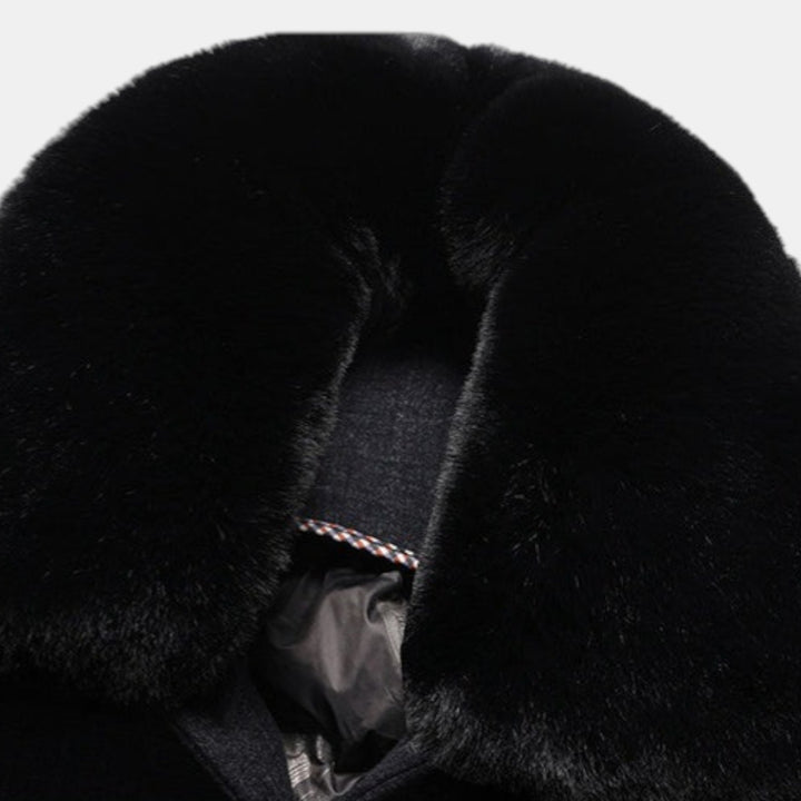 Men’s Long Overcoat with Faux Fur Collar
